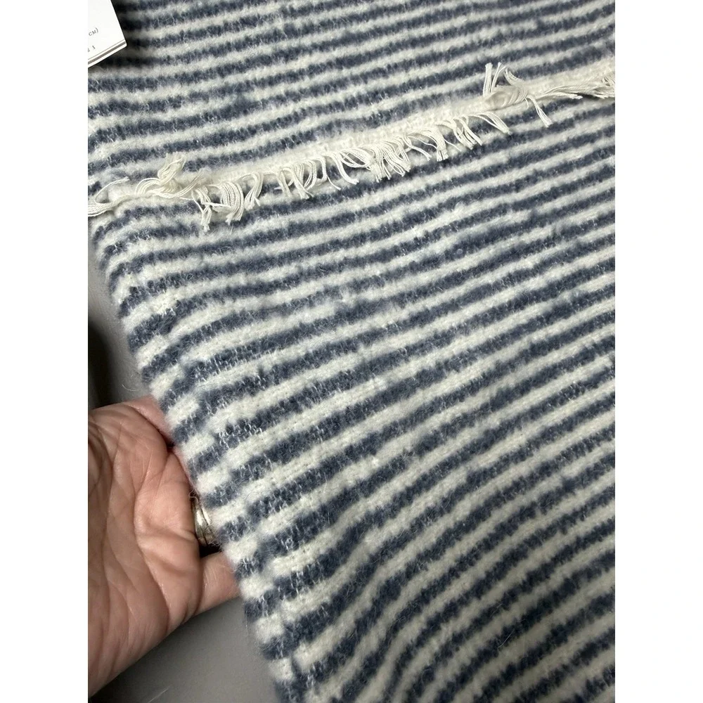 Pottery Barn Cozy Ticking Stripe Faux Mohair Pillow‎ Cover Sham Ivory Navy NEW